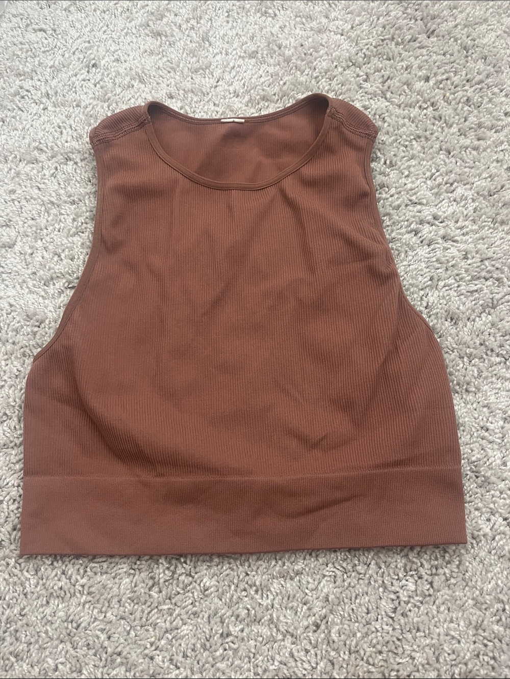 Brown Ribbed Sleeveless Crop Top - Women